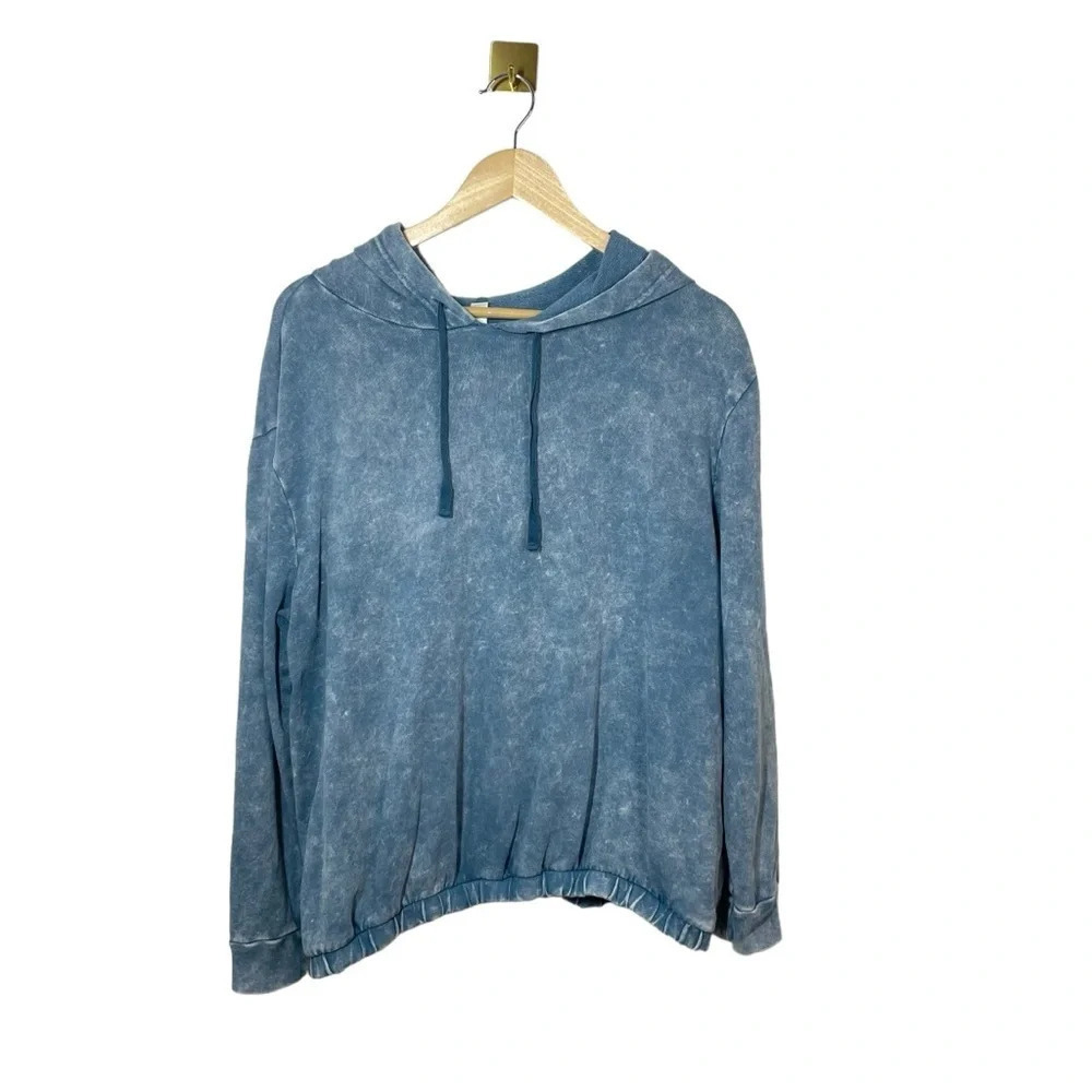 BP Nordstrom Acid Wash Drawstring Hoodie Blue Plus Size 1X